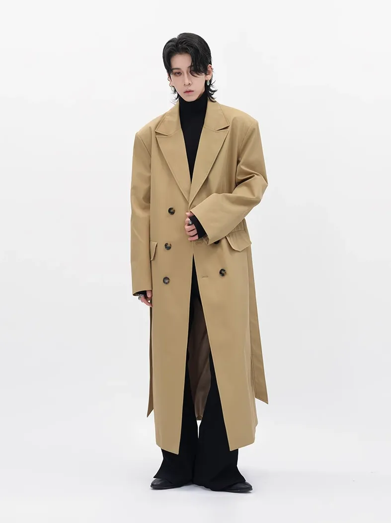 Boxy Double-Breasted Trench Coat with Wide Lapel