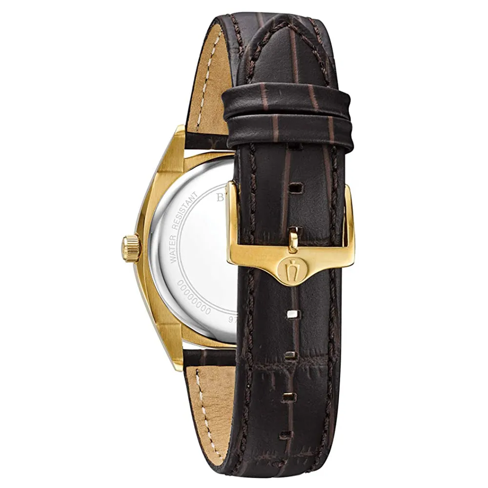 Bulova Mens Classic Silver Tone Dial Brown Leather-Crocodile Strap Stainless Steel Quartz Watch - 97C106