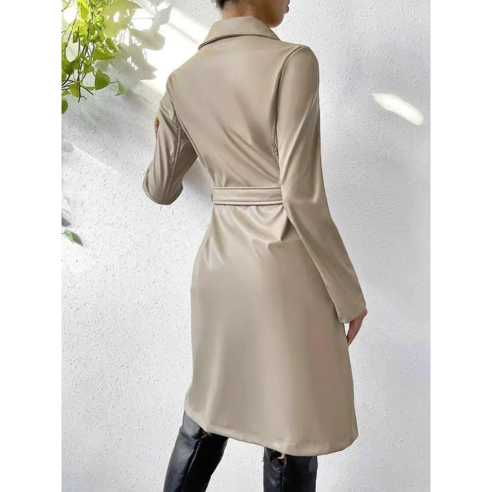 Chic Tied PU Leather Trench Coat in Timeless Luxury Fashion for Women