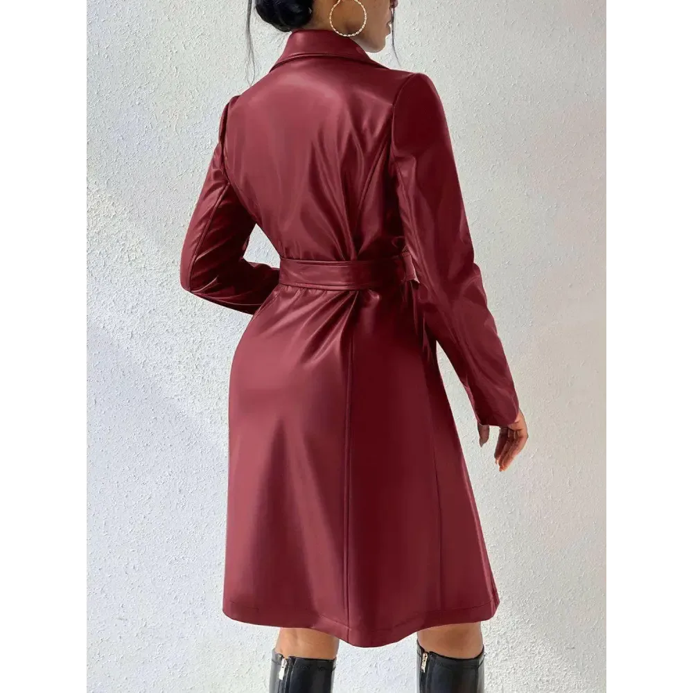 Chic Tied PU Leather Trench Coat in Timeless Luxury Fashion for Women