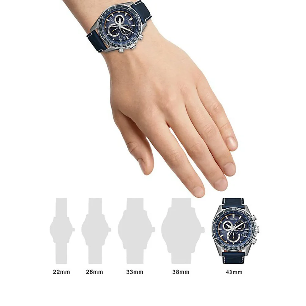 Citizen Mens Eco-Drive Perpetual Chrono AT Blue Dial Leather Strap Watch - CB5918-02L