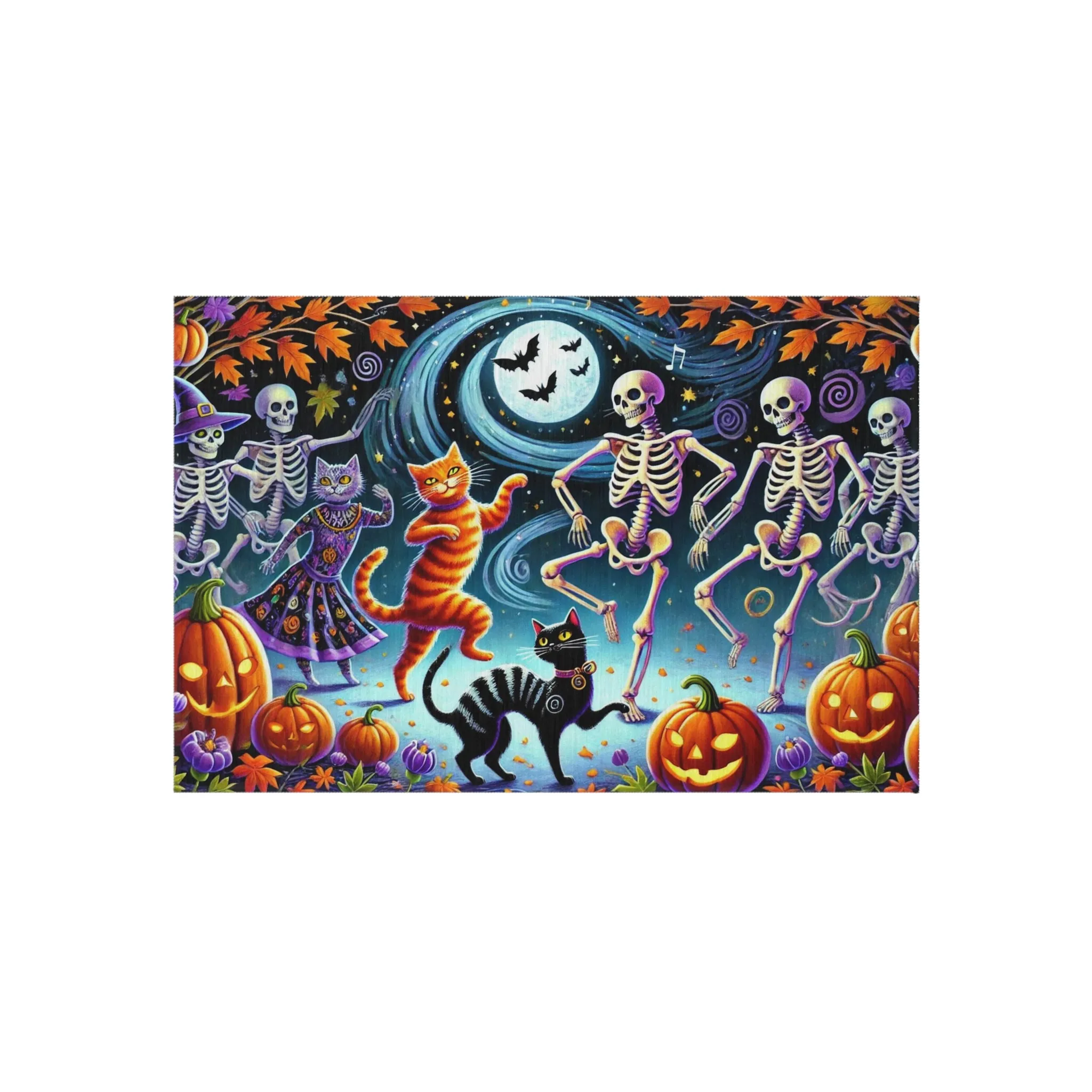 Dancing Skeletons - Cat Lover Halloween Decor- Indoor/Outdoor Rug