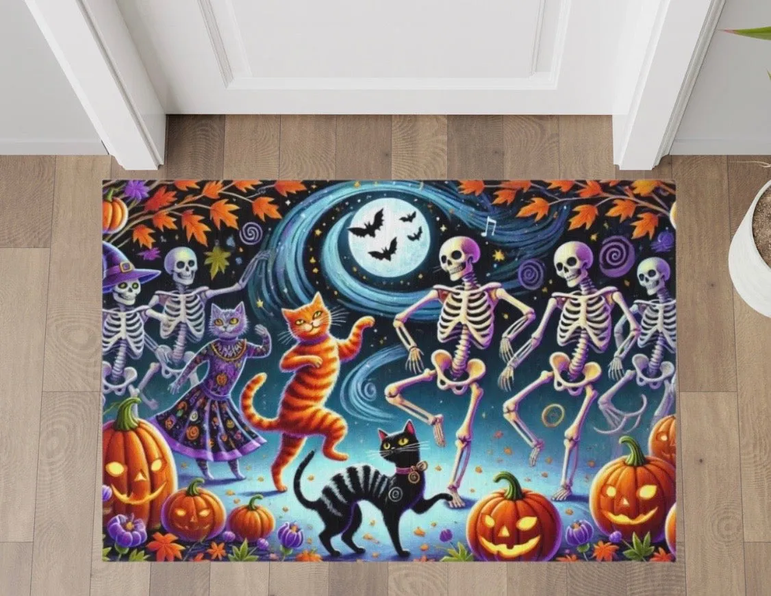 Dancing Skeletons - Cat Lover Halloween Decor- Indoor/Outdoor Rug