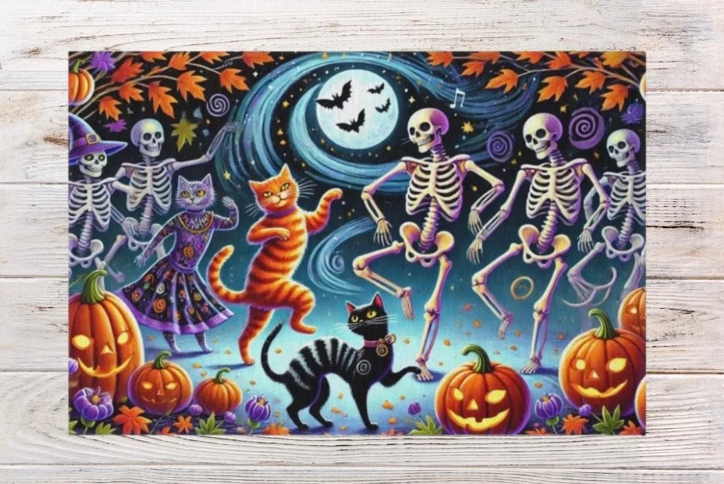 Dancing Skeletons - Cat Lover Halloween Decor- Indoor/Outdoor Rug