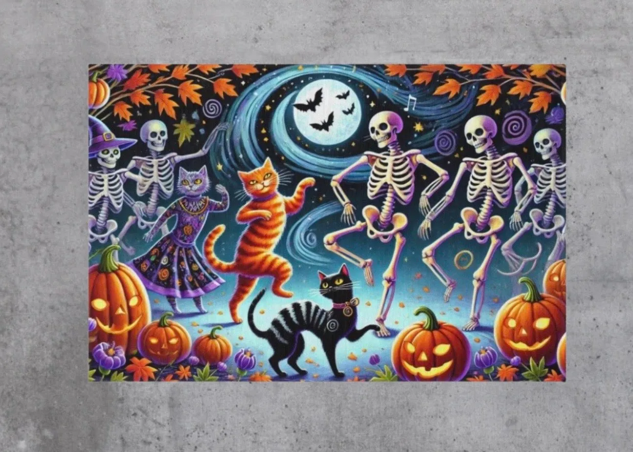 Dancing Skeletons - Cat Lover Halloween Decor- Indoor/Outdoor Rug
