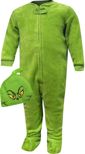 Dr. Seuss Adorable Baby Grinch Infant One Piece Pajama with Hat