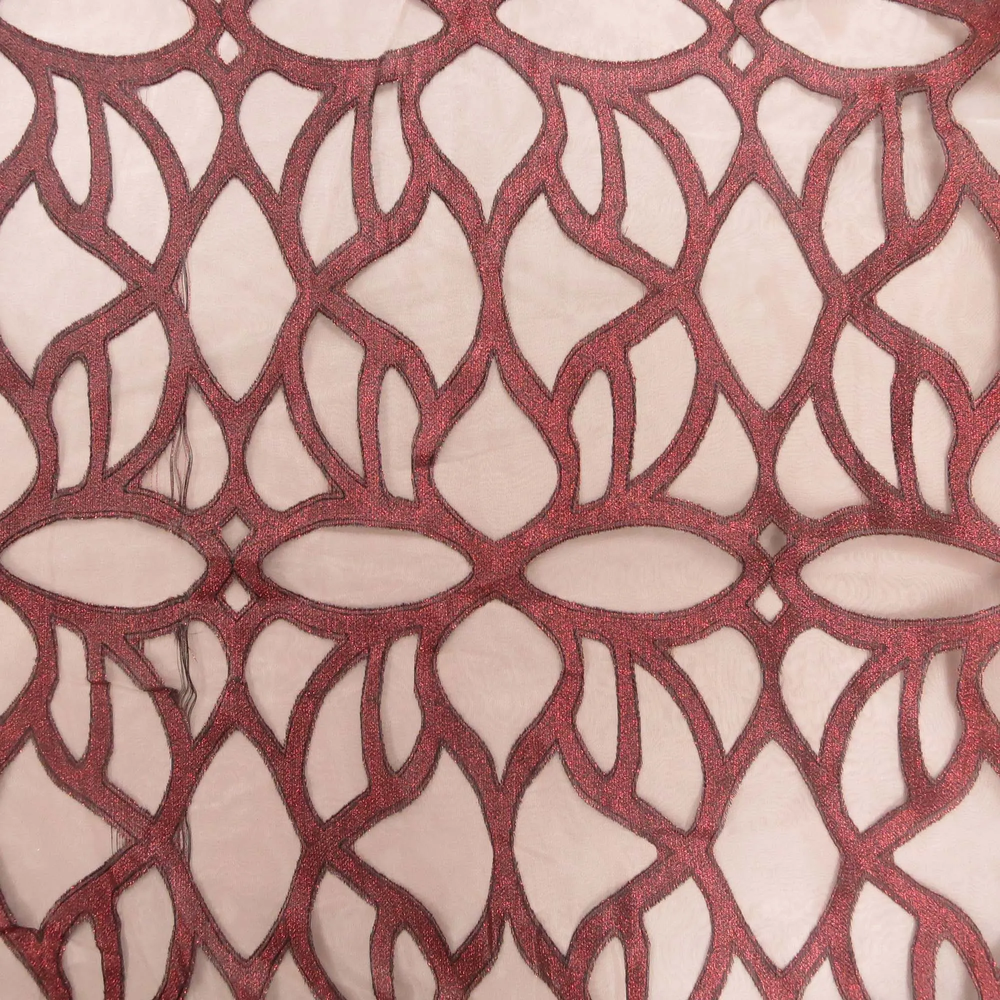 Dusty Red Embroidered Abstract Decorative Organza