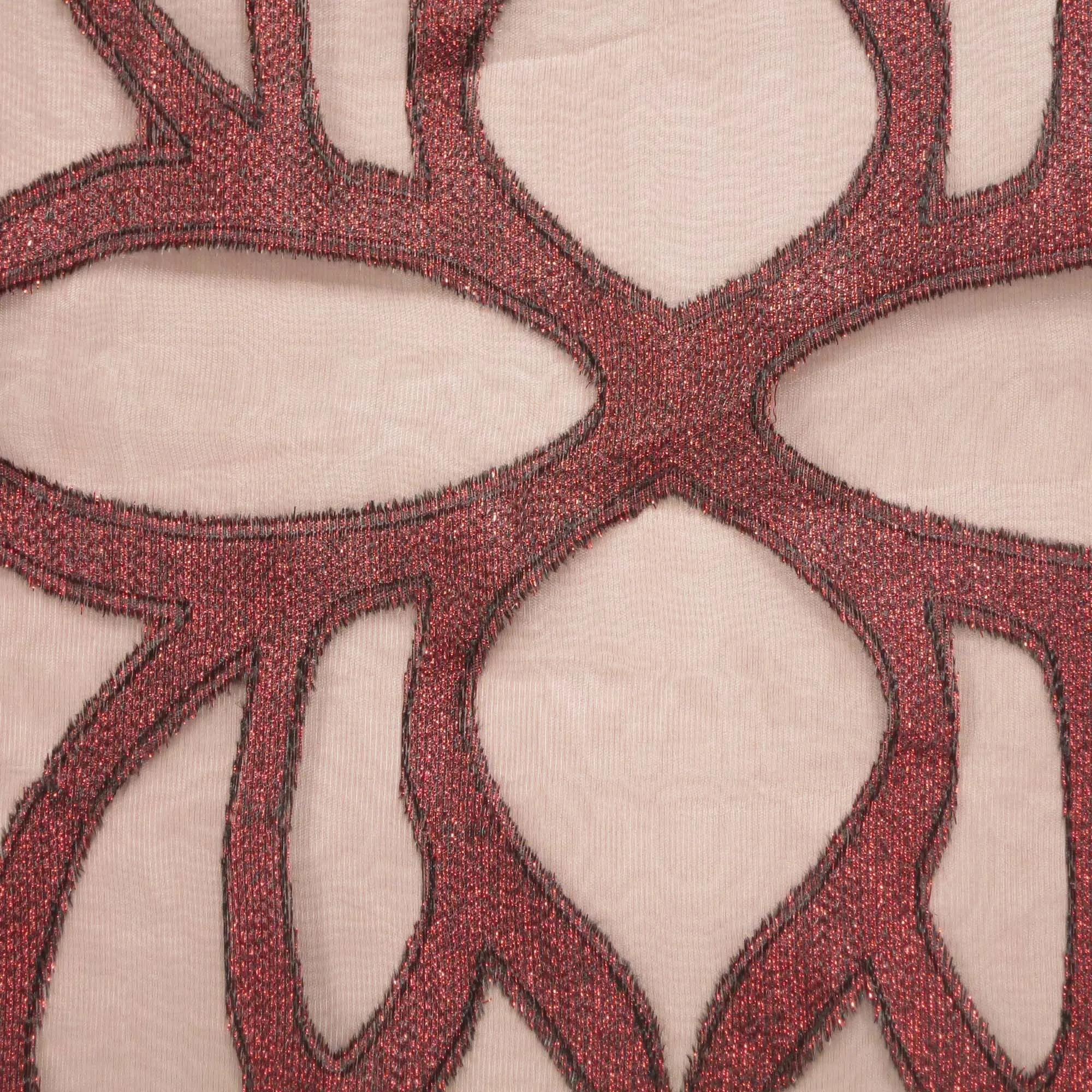Dusty Red Embroidered Abstract Decorative Organza