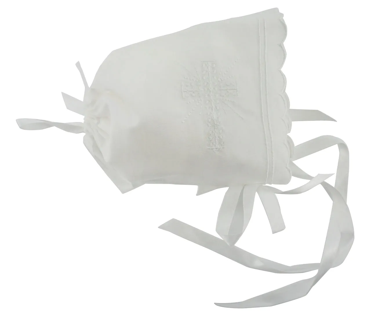Embroidered Cross Baby Christening Bonnet