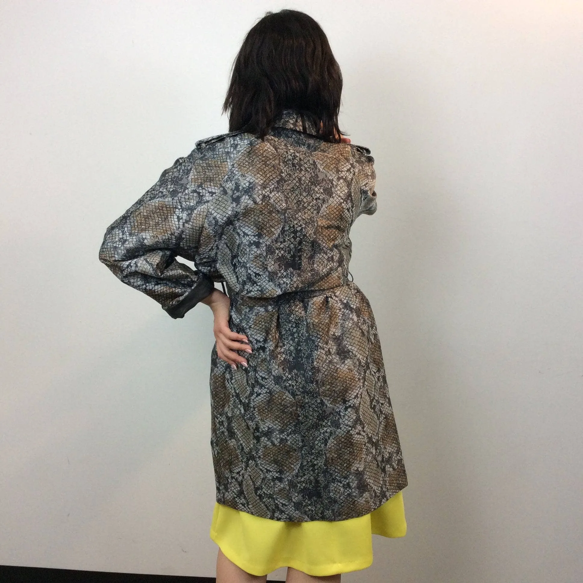 Escada Snake Print Designer Trench Coat S/M