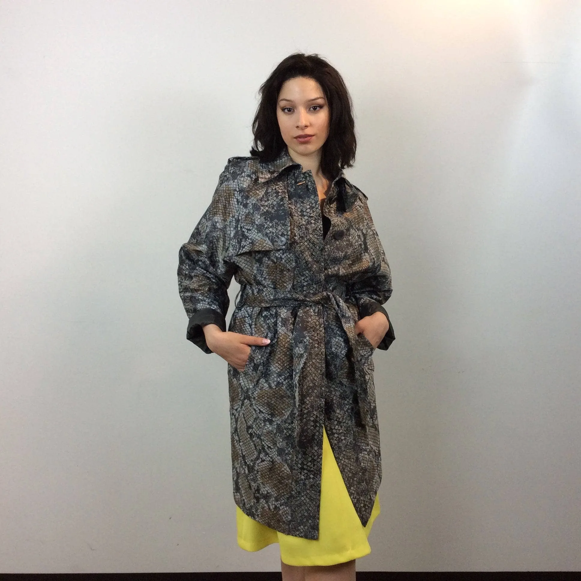 Escada Snake Print Designer Trench Coat S/M