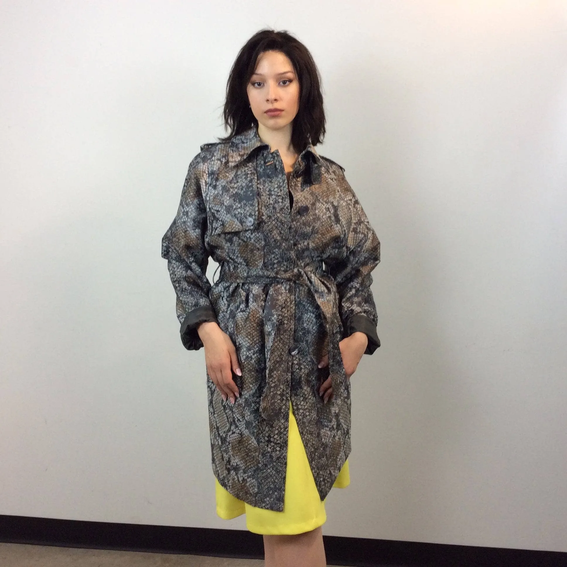 Escada Snake Print Designer Trench Coat S/M