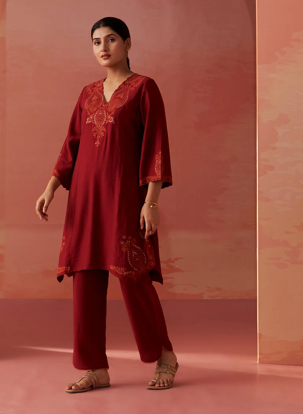 Faiza Maroon Embroidered Co-ord Set for Women