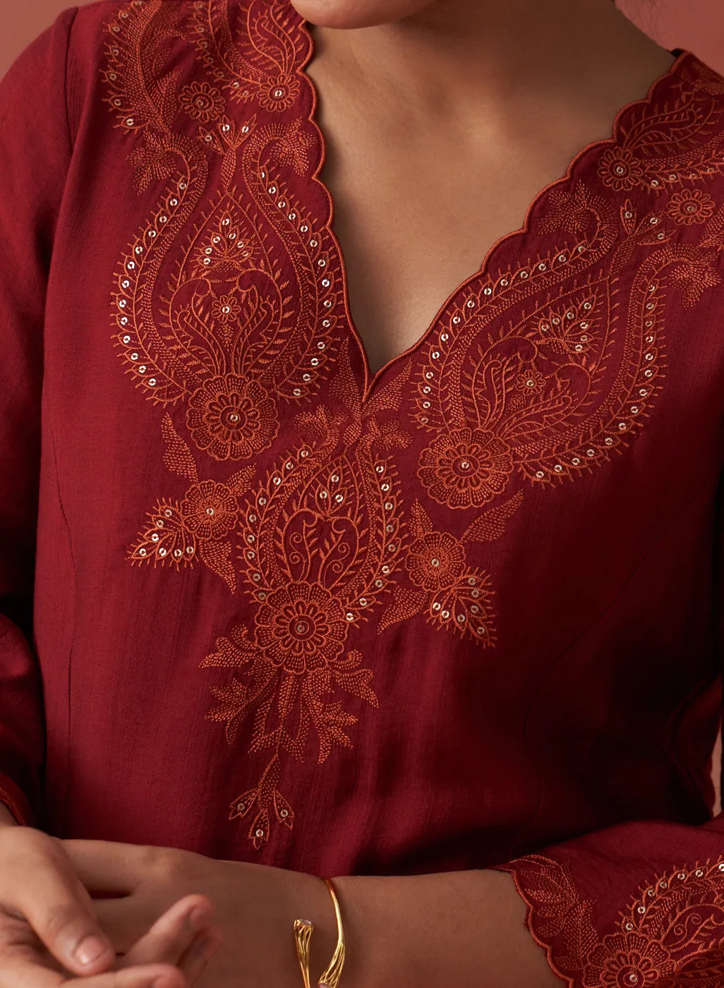 Faiza Maroon Embroidered Co-ord Set for Women