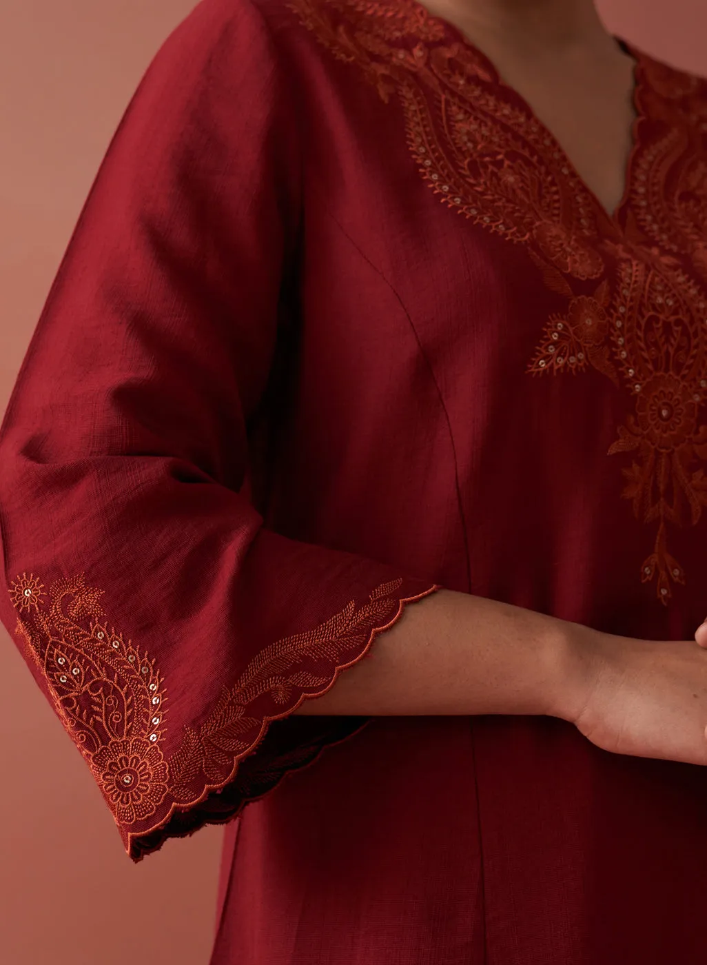 Faiza Maroon Embroidered Co-ord Set for Women