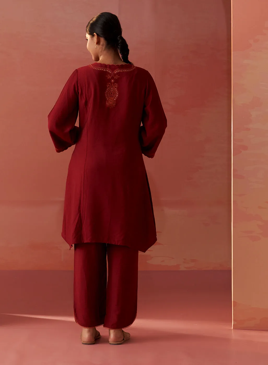 Faiza Maroon Embroidered Co-ord Set for Women