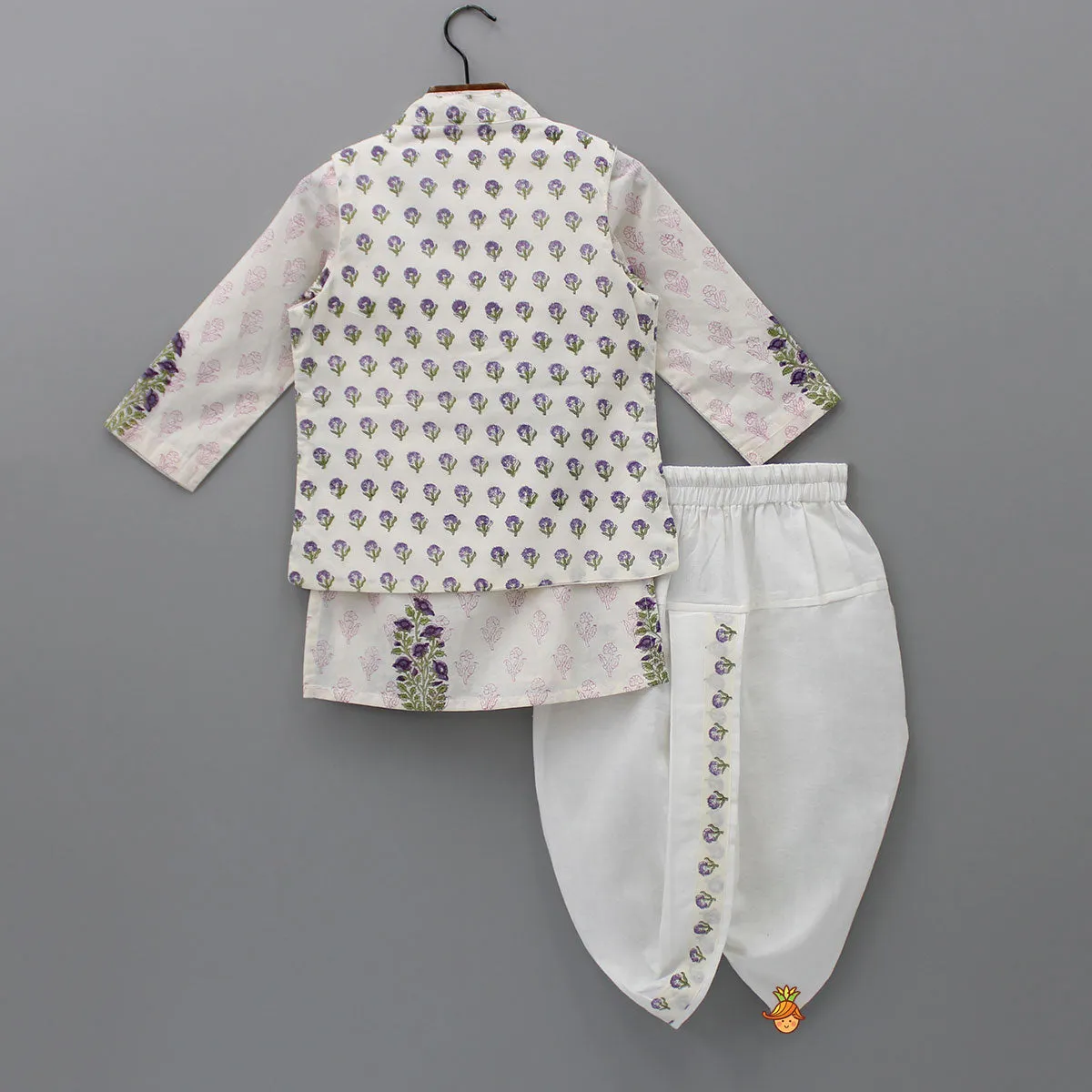 Floral Printed Kurta And Stylish Jacket With Dhoti