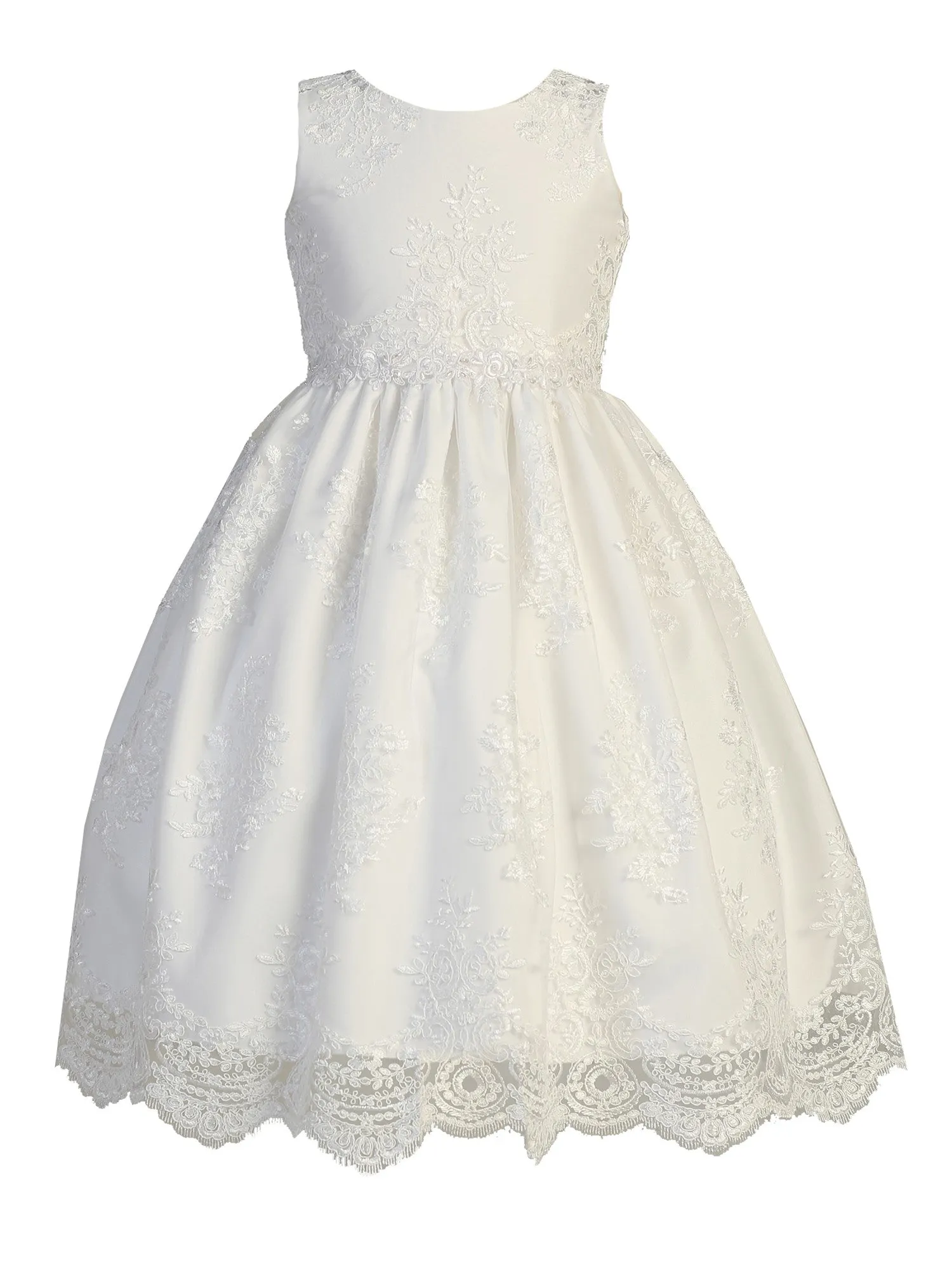 Girls White Embroidered Lace Tulle Communion Dress 6-12