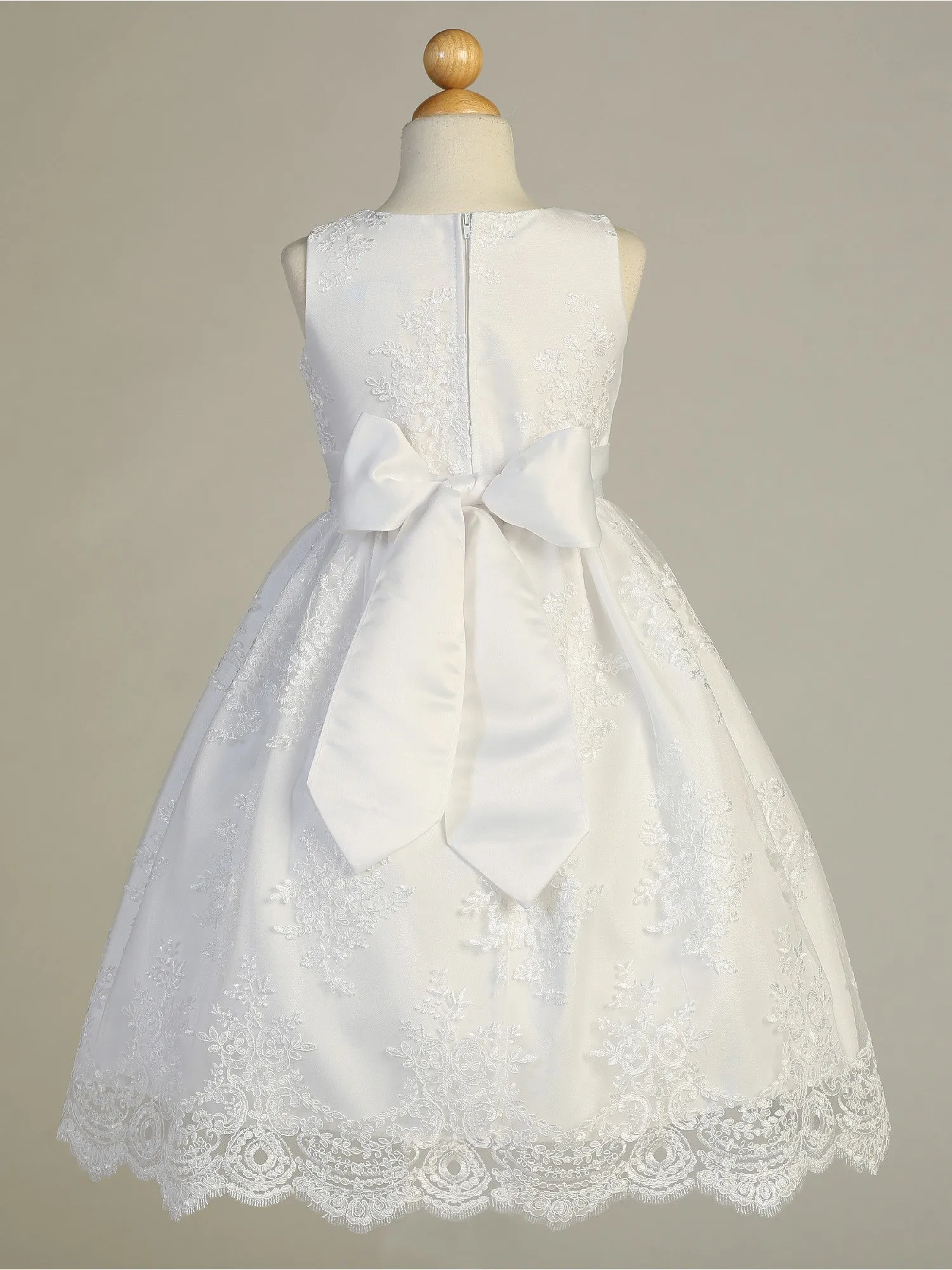 Girls White Embroidered Lace Tulle Communion Dress 6-12