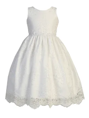 Girls White Embroidered Lace Tulle Communion Dress 6-12