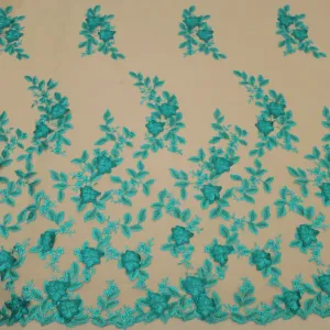 Green 3D High Relief Embroidery Tulle Fabric
