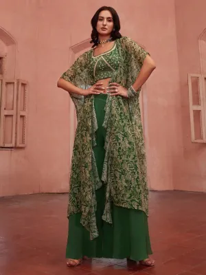 Green georgette embroidered blouse jacket style co-ord