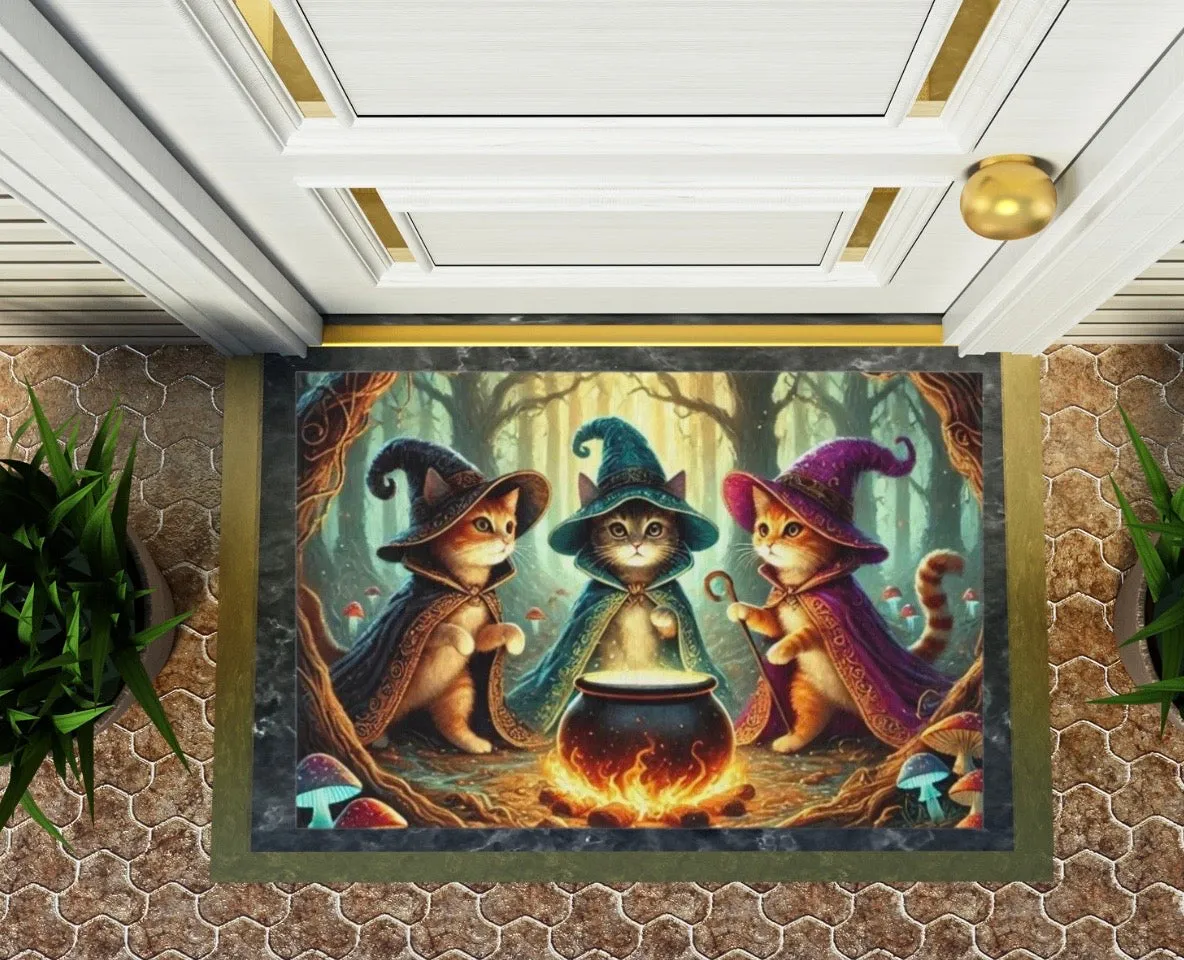 Halloween Cat Witches Cauldron Magic Decor- Indoor/Outdoor Rug