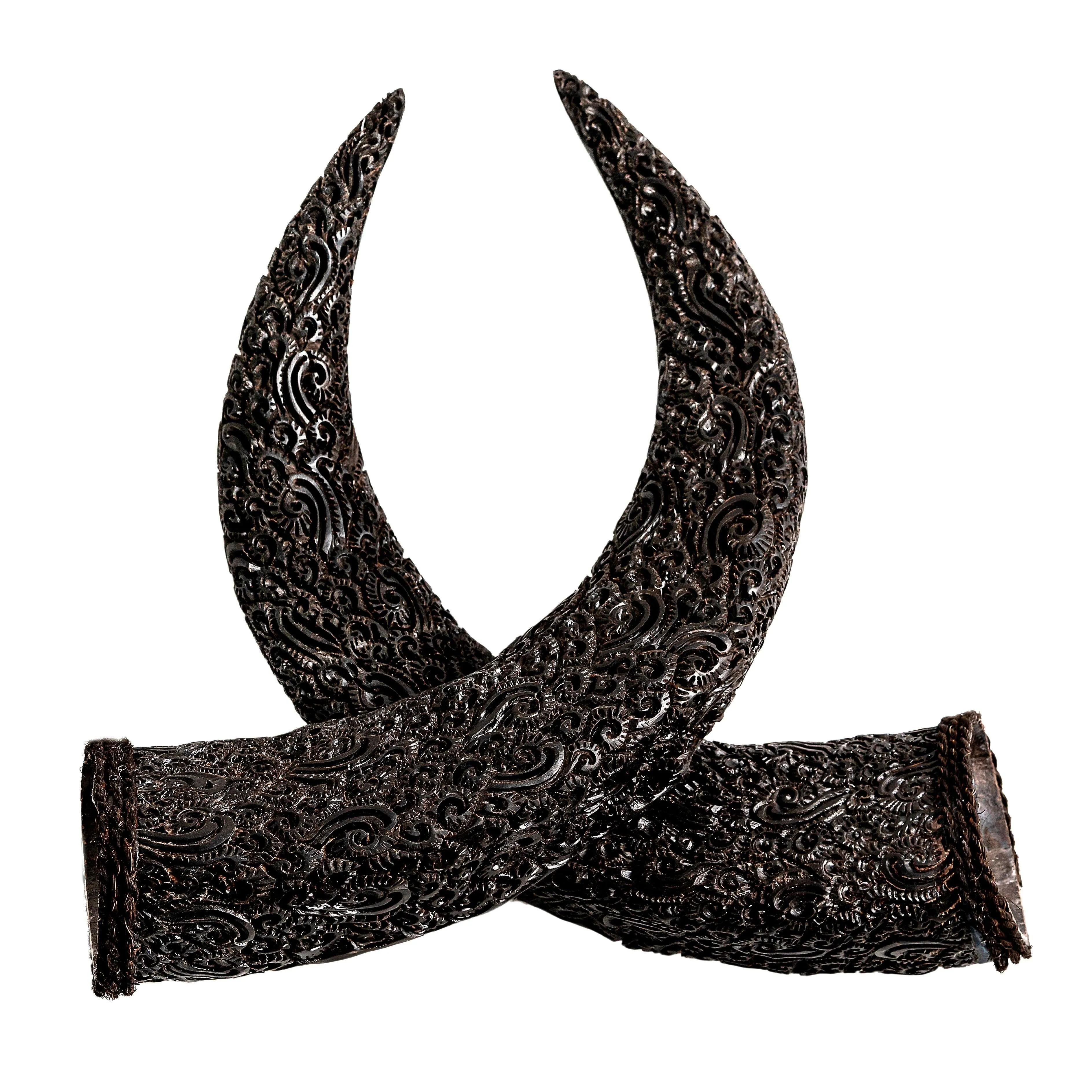 Hand Carved Buffalo Skull - Matte Black Boho