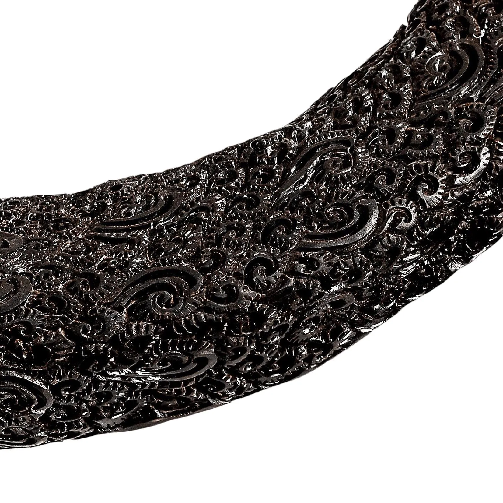 Hand Carved Buffalo Skull - Matte Black Boho