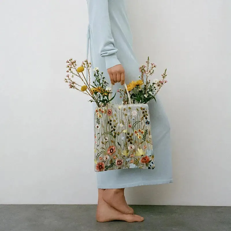 Handmade Embroidered Flower Bag