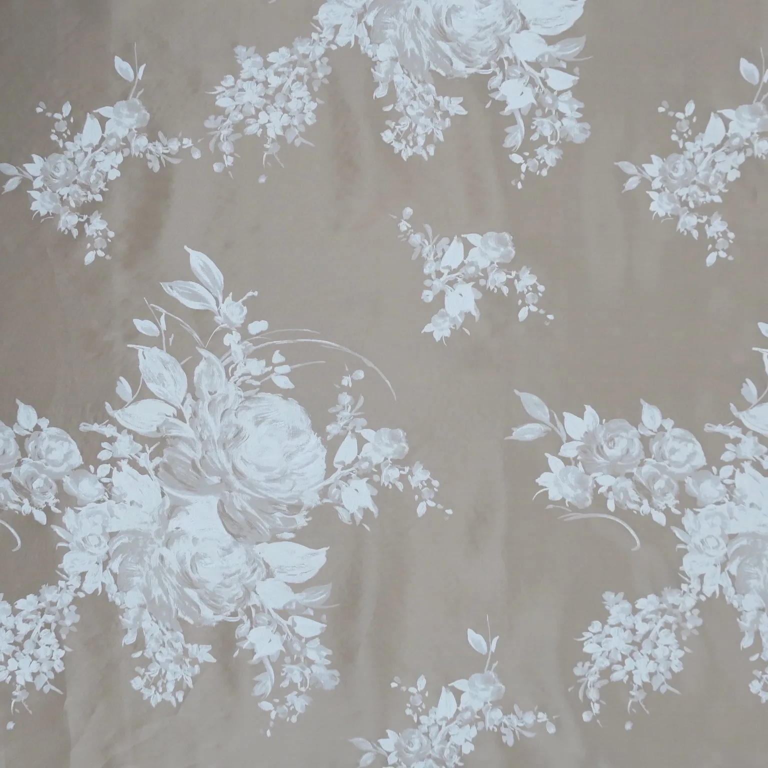 Ivory Hand Painted Florals Silk Organza Fabric
