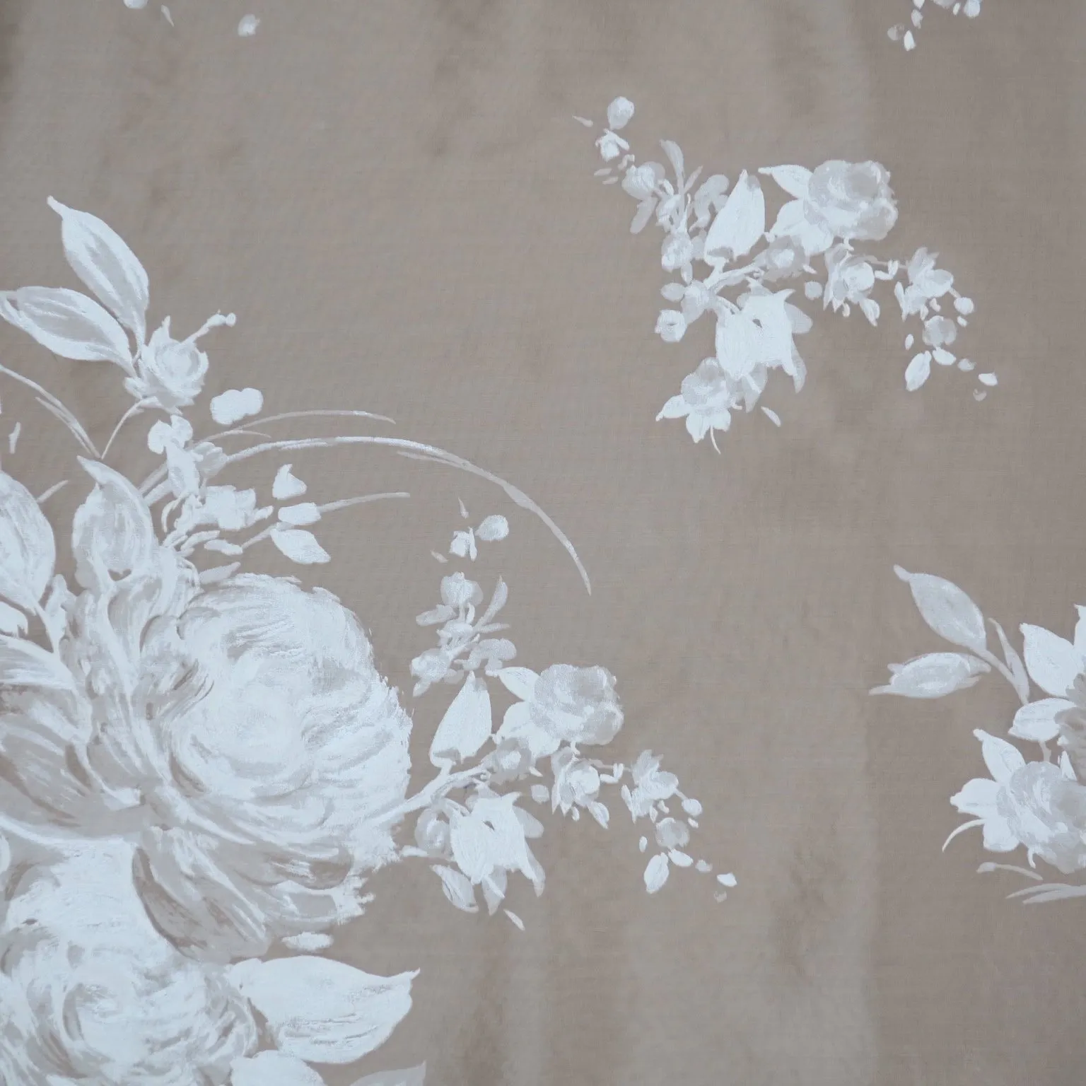 Ivory Hand Painted Florals Silk Organza Fabric