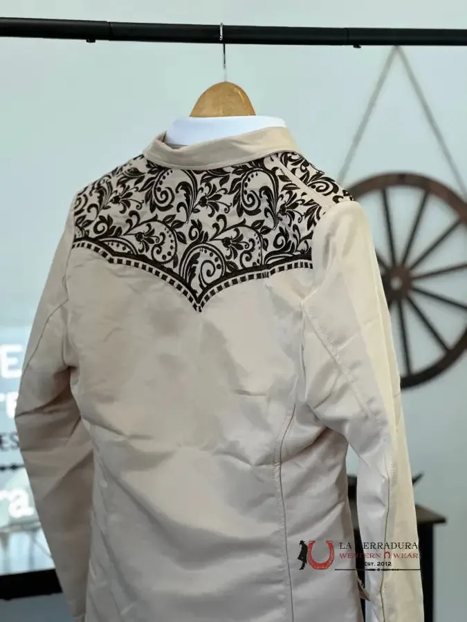 LAMASINI BEIGE BROWN EMBROIDERED BLAZER 2850