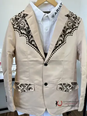 LAMASINI BEIGE BROWN EMBROIDERED BLAZER 2850