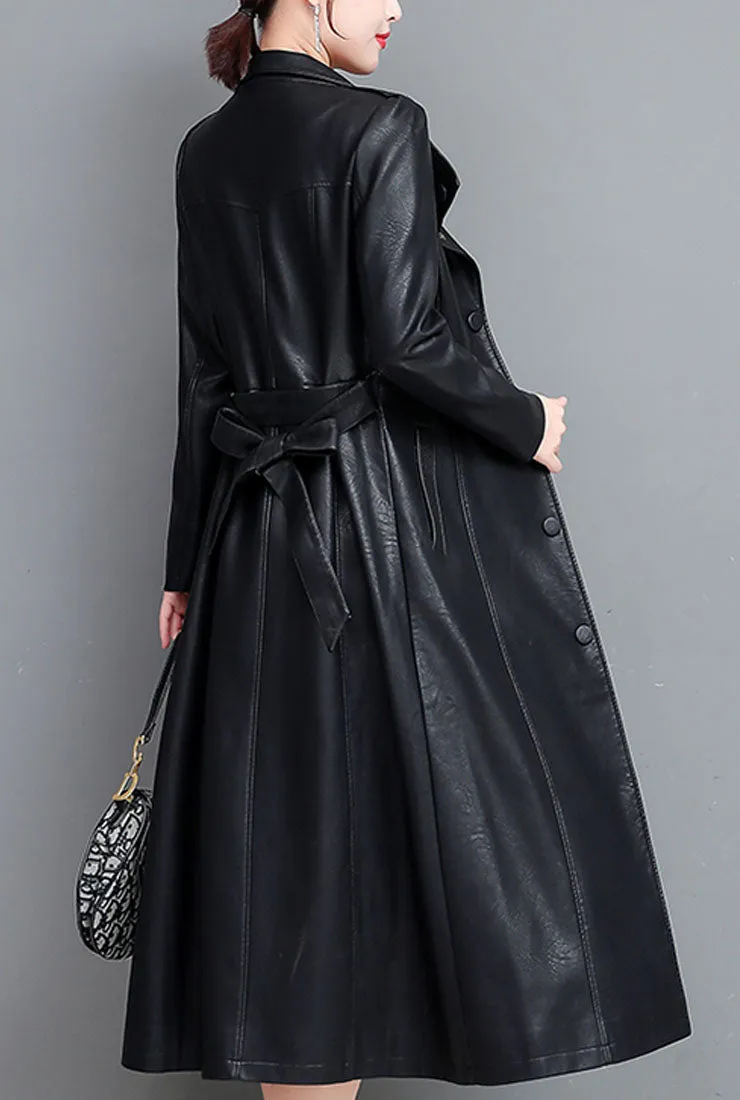 Leather Lace-up Long Trench Coat