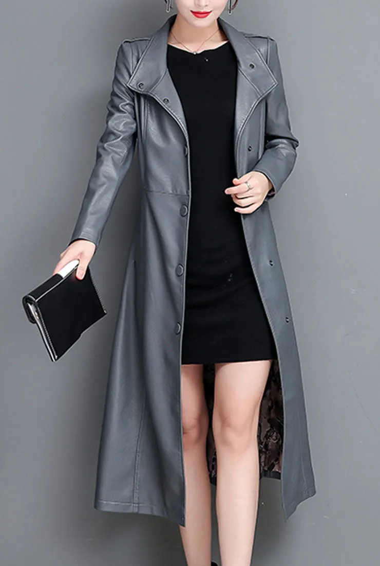 Leather Lace-up Long Trench Coat