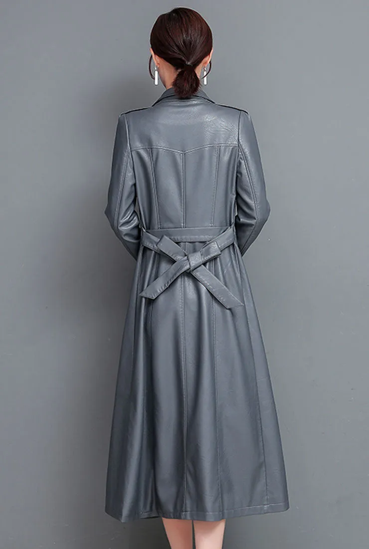 Leather Lace-up Long Trench Coat