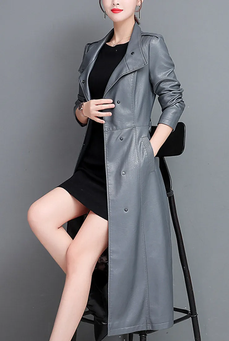 Leather Lace-up Long Trench Coat