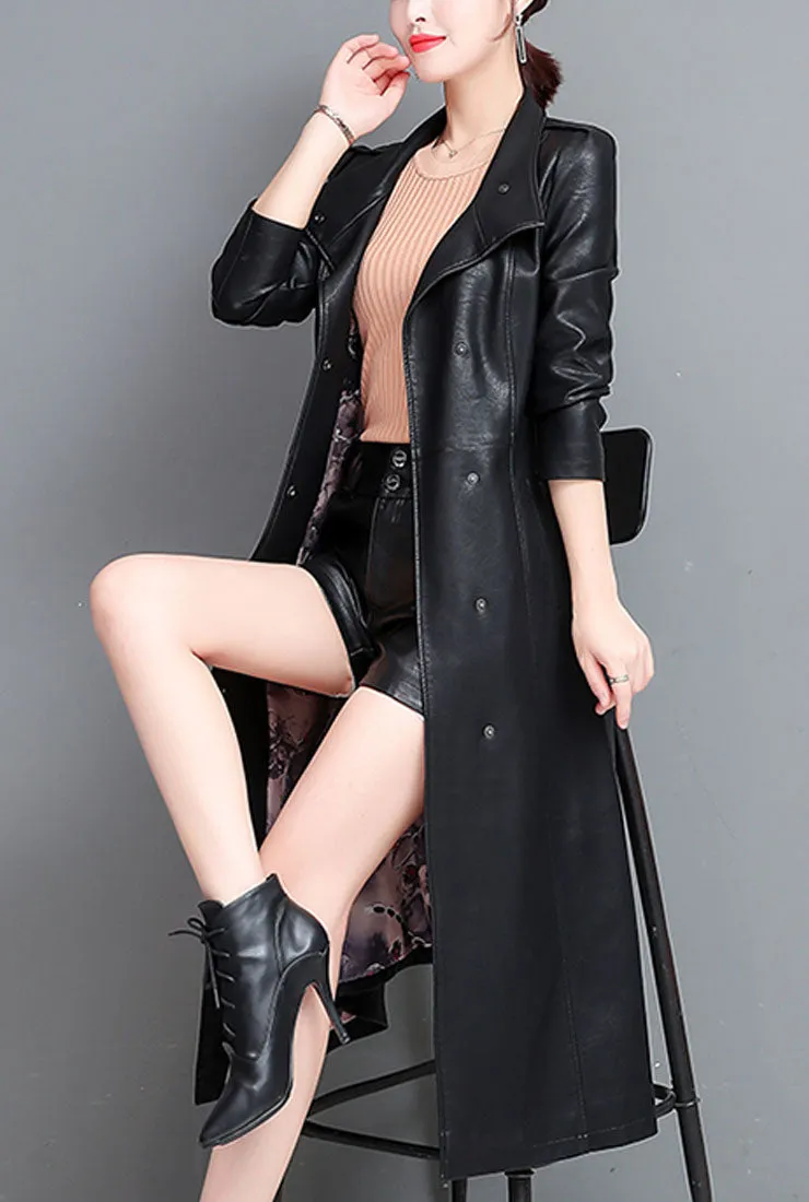 Leather Lace-up Long Trench Coat