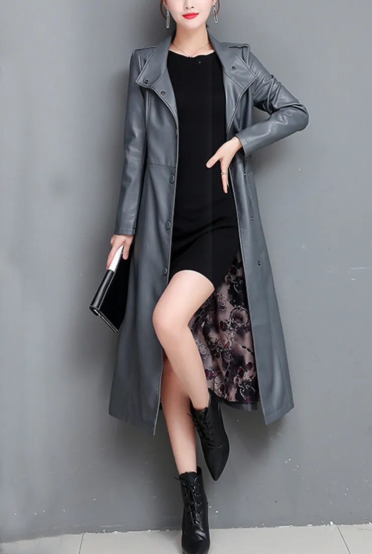 Leather Lace-up Long Trench Coat
