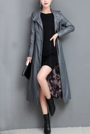 Leather Lace-up Long Trench Coat