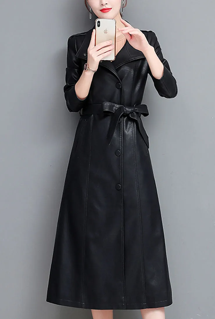 Leather Lace-up Long Trench Coat
