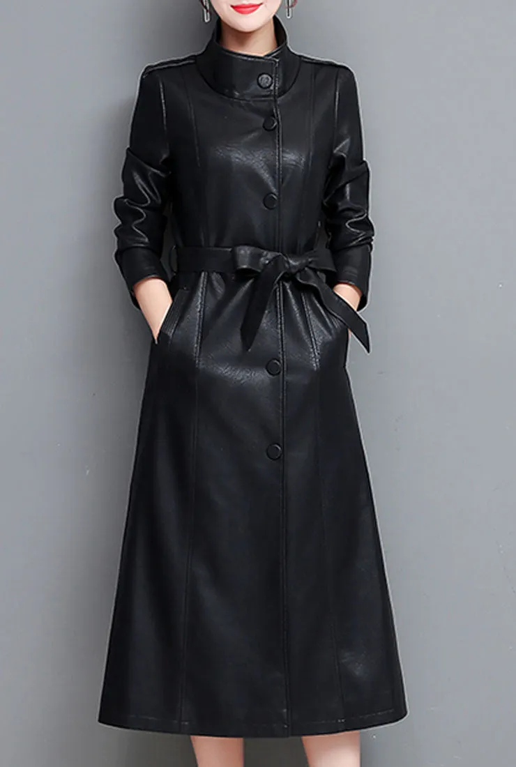 Leather Lace-up Long Trench Coat