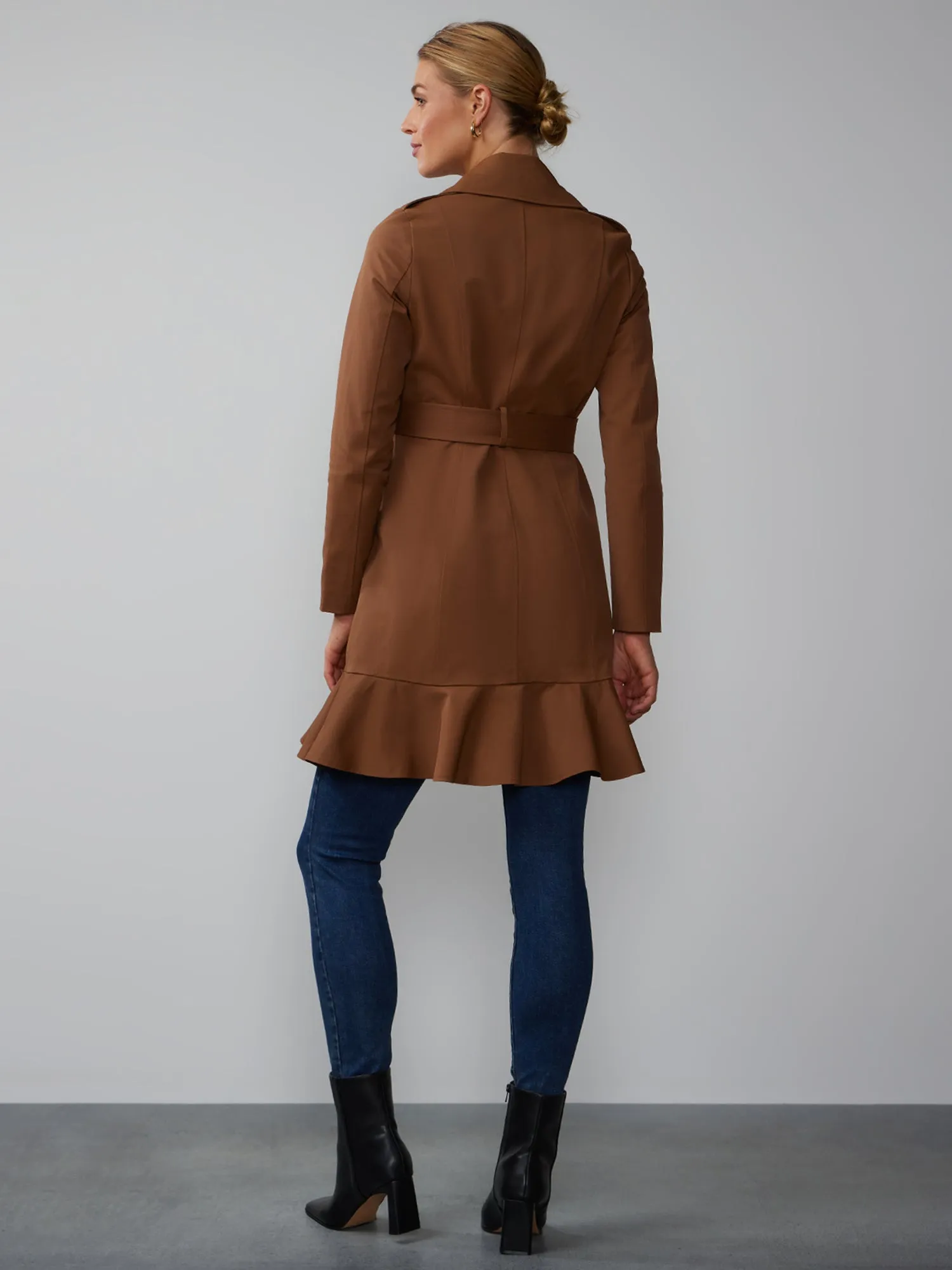 Long Sleeves Belted Peplum City Trench Coat