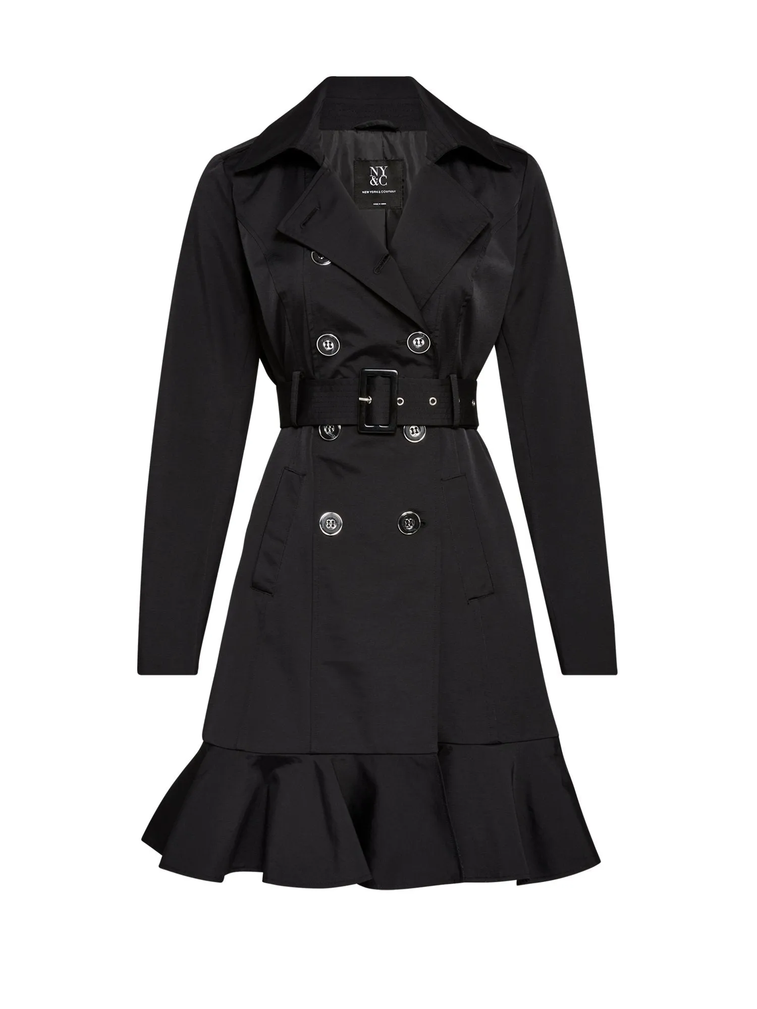 Long Sleeves Belted Peplum City Trench Coat