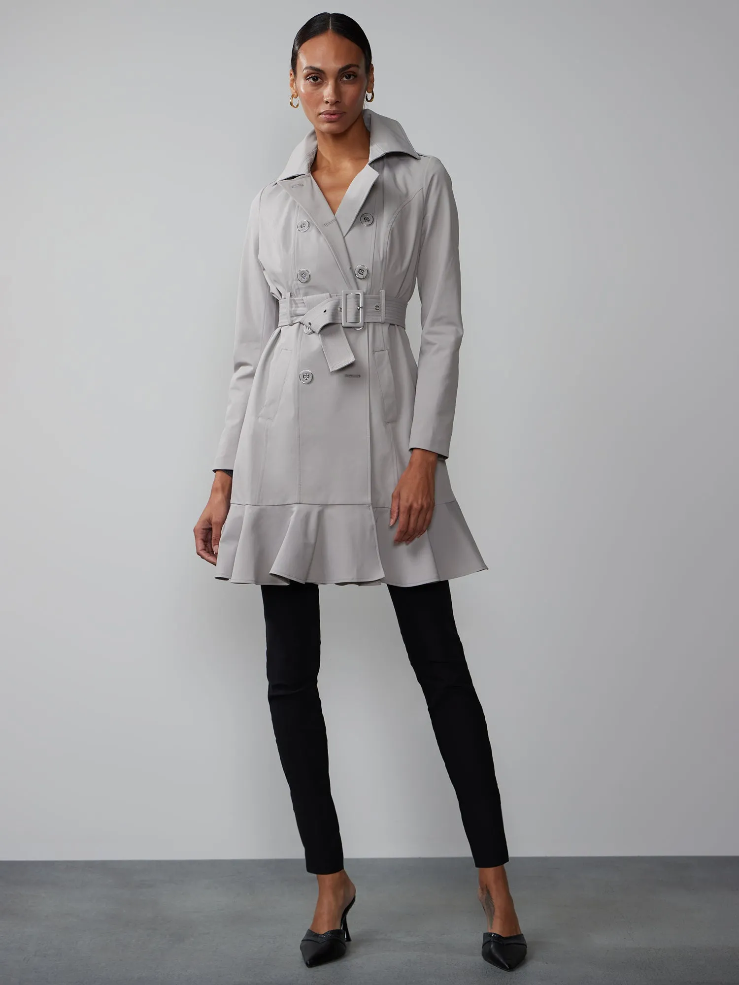 Long Sleeves Belted Peplum City Trench Coat