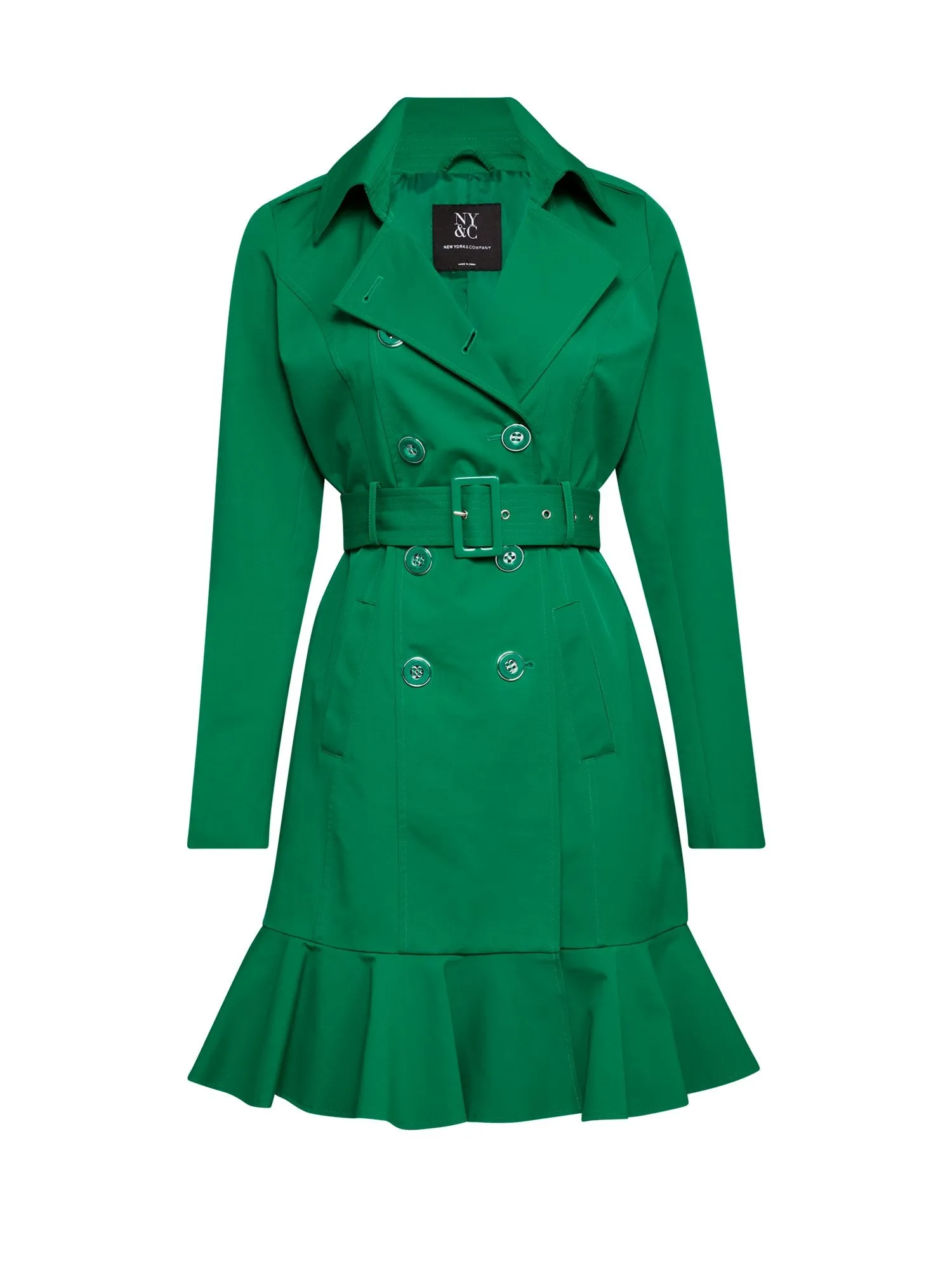 Long Sleeves Belted Peplum City Trench Coat