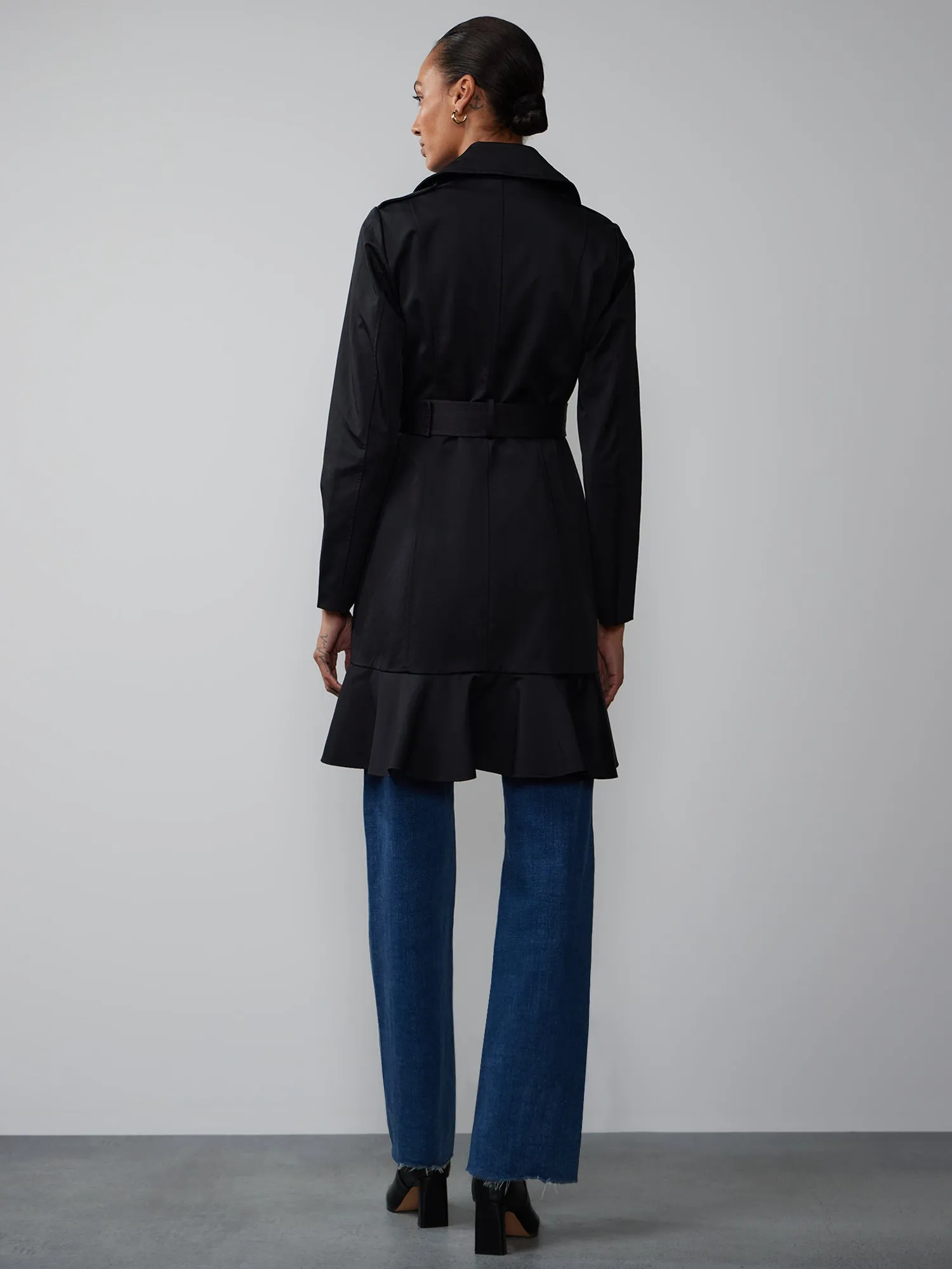 Long Sleeves Belted Peplum City Trench Coat