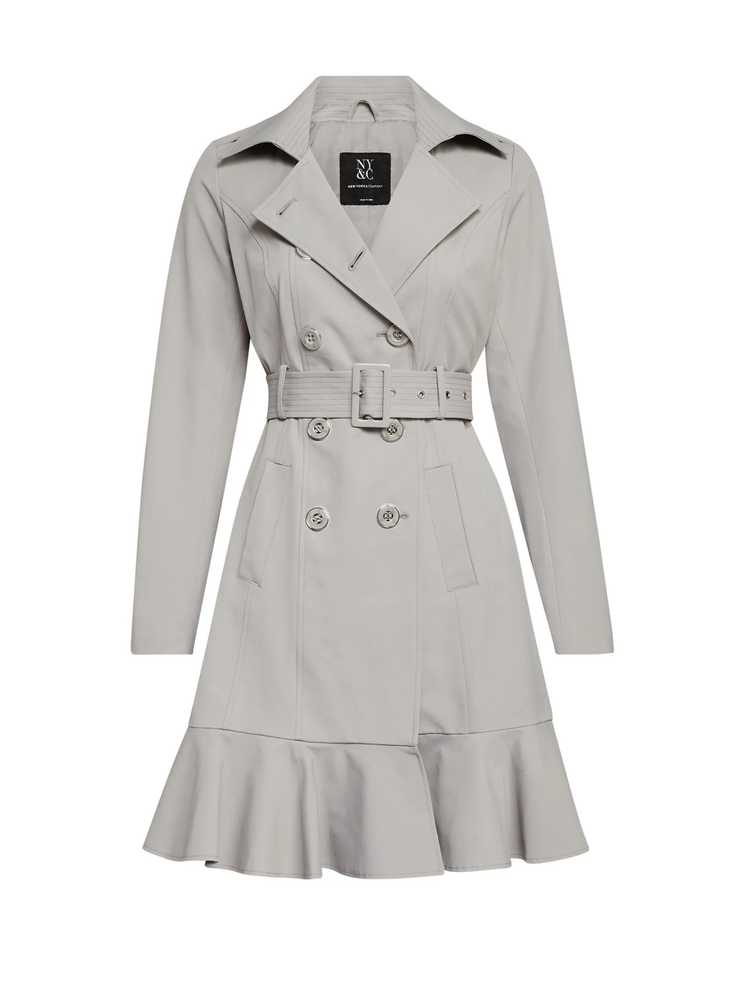Long Sleeves Belted Peplum City Trench Coat