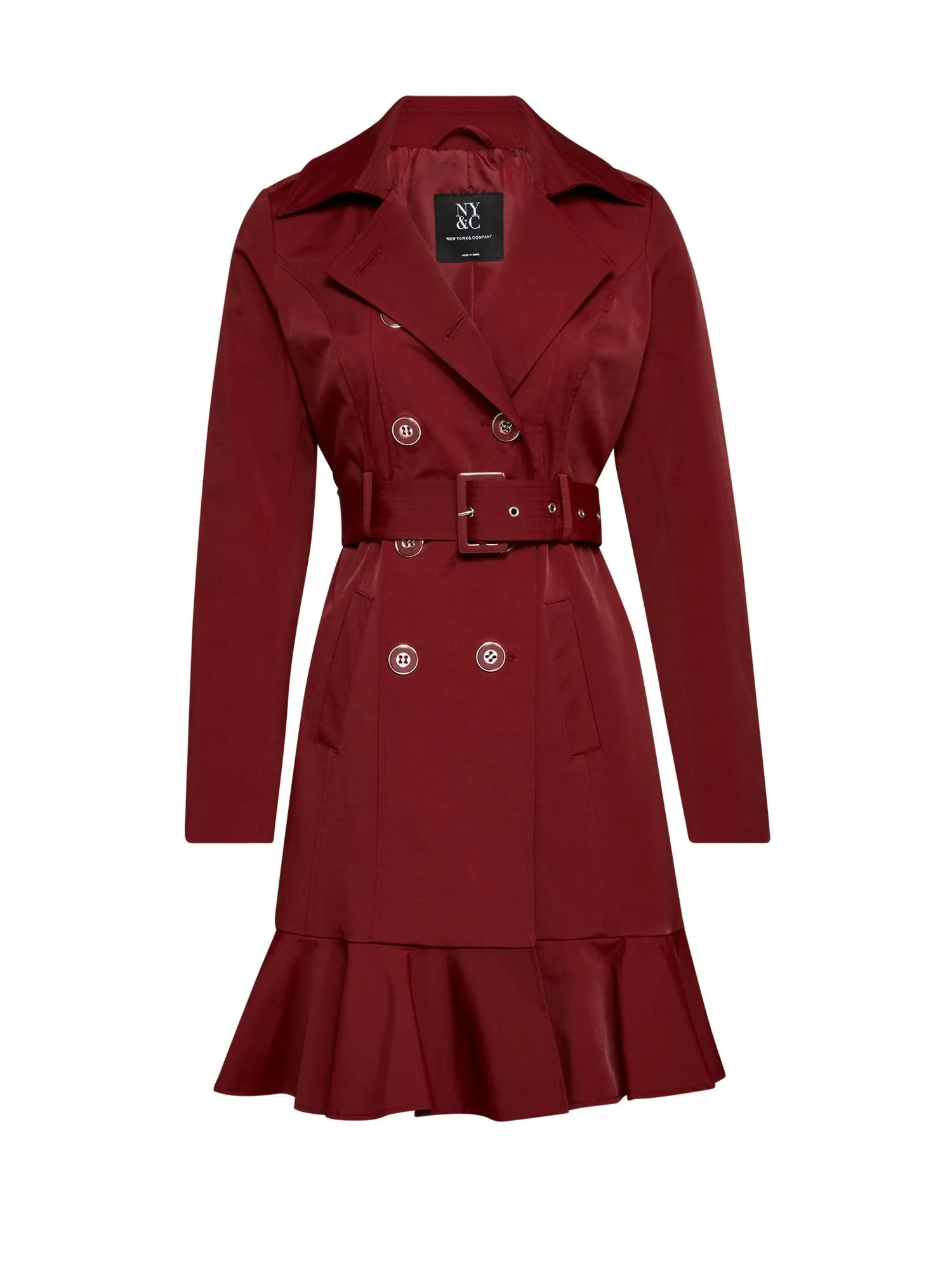 Long Sleeves Belted Peplum City Trench Coat